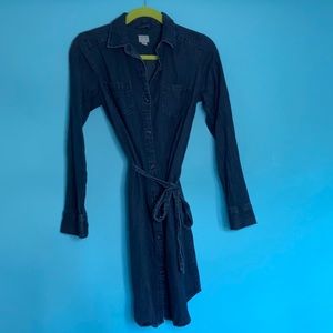 Denim button down dress with waist tie